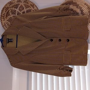 Soho blazer, yellow and dark gray stripes women's rouched sleeve